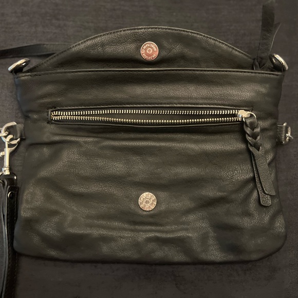 Genuine Leather Crossbody Purse/Clutch with Studs (3 Zippers, Black) - Picture 3 of 7